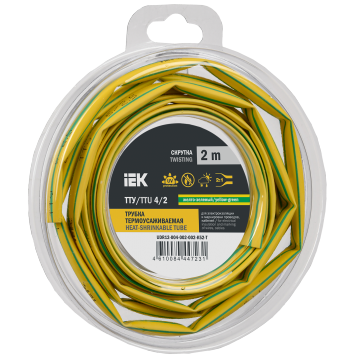 Трубка термоусадочная ТТУ нг-LS 4/2 жел-зел. (2м/упак) IEK