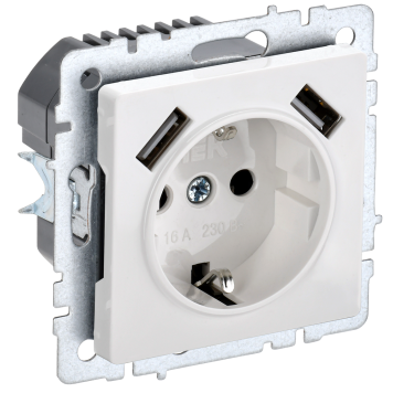 BRITE Роз. с з/к/ш 16А с USB A+A 2,1А РЮш10-1-БрБ бел. IEK