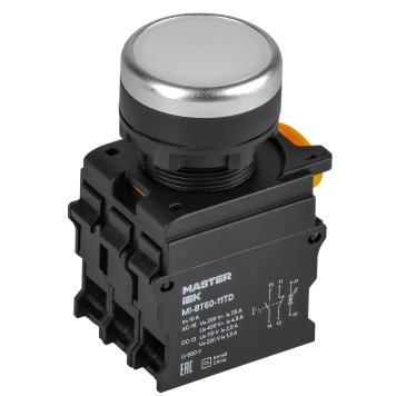 Кнопка с подсвет. и фикс. d=22мм 1NO+1NC белая MASTER IEK