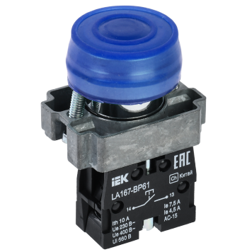 Кнопка LA167-BP61 d=22мм 1NO синяя IEK