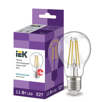 Лампа LED A60 груша проз. 11Вт 230В 4000К E27 серия 360° IEK