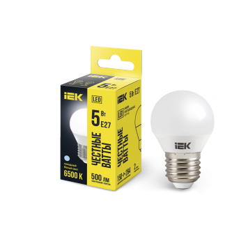 Лампа LED G45 шар 5Вт 230В 6500К E27 IEK