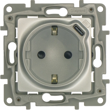 ETIKA Роз. с з/к/ш б/к 16А с USB C 7,5Вт алюм.