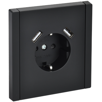 FORTE&PIANO Роз. з/к/ш в/к 16А USB A+A 3,1А FP145 чер. IEK