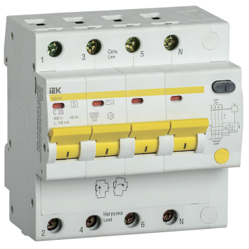 KARAT Диф. автомат АД14S 4P 20А 100мА тип AC IEK