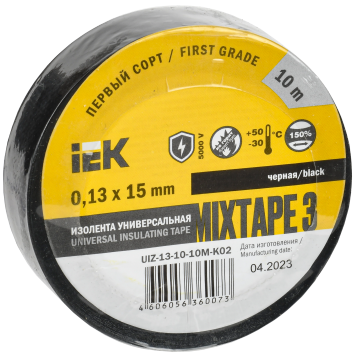 MIXTAPE BASIC Изолента 0,13х15мм черная 10м IEK