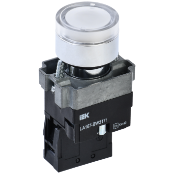 Кнопка LA167-BW3171 d=22мм RC 1NO с подсвет. белая IEK