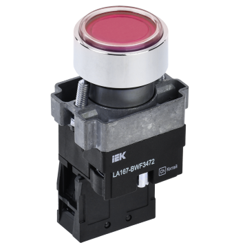 Кнопка LA167-BWF3472 d=22мм RC 1NC с подсвет красная IEK