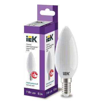 Лампа LED C35 свеча матов. 7Вт 230В 4000К E14 серия 360° IEK