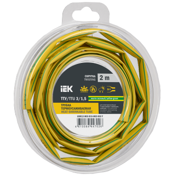 Трубка термоусадочная ТТУ нг-LS 3/1,5 жел-зел. (2м/упак) IEK