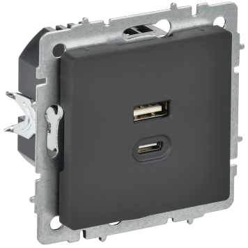 BRITE Роз. USB A+C 45Вт высокоск. зар. РЮ11-2-БрГ граф. IEK