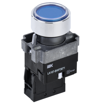 Кнопка LA167-BWF3671 d=22мм RC 1NO с подсвет. синяя IEK
