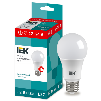 Лампа LED A60 груша 12Вт 12-24В 4000К E27 IEK