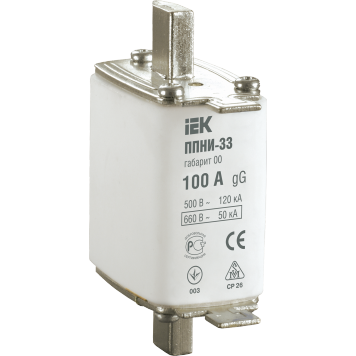 Плавкая вставка предохранителя ППНИ-33, габарит 00, 100А IEK