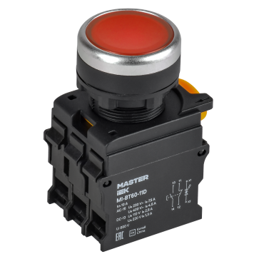 Кнопка с подсветкой d=22мм 1NO+1NC красная MASTER IEK