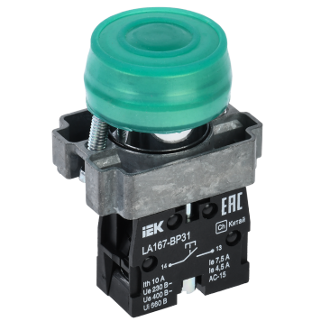 Кнопка LA167-BP31 d=22мм 1NO зеленая IEK