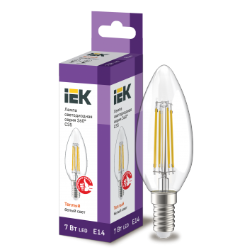 Лампа LED C35 свеча прозр. 7Вт 230В 3000К E14 серия 360° IEK