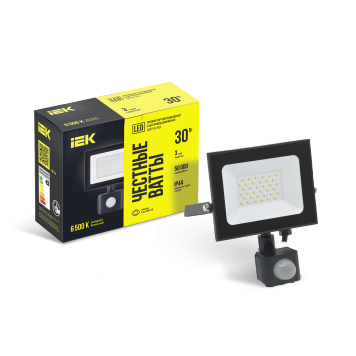 Прожектор СДО 06-30Д светодиодный черный с ДД IP54 6500K IEK