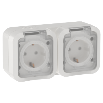 TORS Розетка 2-ая с з/к кр. гориз. 16А IP55 TS322 белый IEK