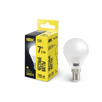 Лампа LED G45 шар 7Вт 230В 3000К E14 IEK