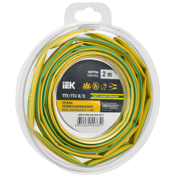 Трубка термоусадочная ТТУ нг-LS 6/3 жел-зел. (2м/упак) IEK