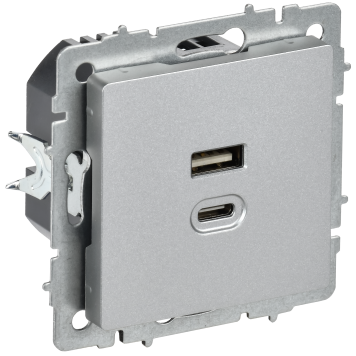 BRITE Роз. USB A+C 45Вт высокоск. зар. РЮ11-2-БрА алюм. IEK