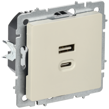 BRITE Роз. USB A+C 45Вт высокоск. зар. РЮ11-2-БрКр беж. IEK