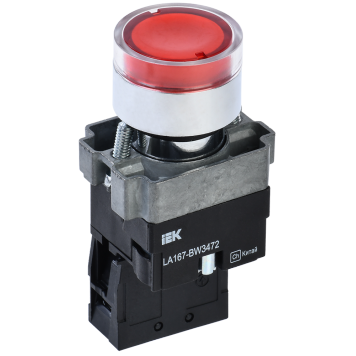 Кнопка LA167-BW3472 d=22мм RC 1NC с подсвет. красная IEK
