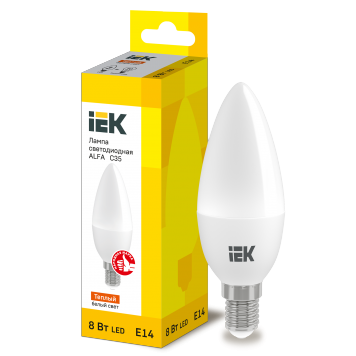 Лампа LED ALFA C35 свеча 8Вт 230В 3000К E14 (6шт) IEK
