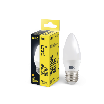 Лампа LED C35 свеча 5Вт 230В 3000К E27 IEK