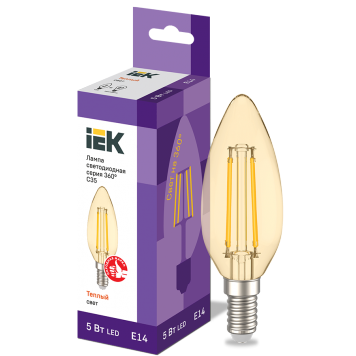 Лампа LED C35 свеча золото 5Вт 230В 2700К E14 серия 360° IEK