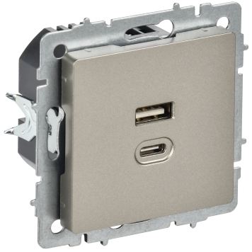 BRITE Роз. USB A+C 45Вт высокоск. зар. РЮ11-2-БрШ шамп. IEK