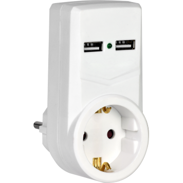 Адаптер Т-01/01 1 место 2P+PE 16А 2хUSB 2,1A белый IEK