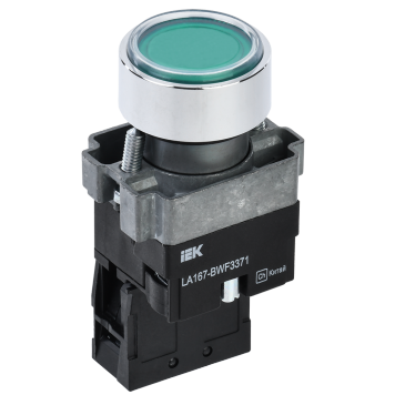 Кнопка LA167-BWF3371 d=22мм RC 1NO с подсвет зеленая IEK