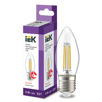 Лампа LED C35 свеча прозр. 5Вт 230В 3000К E27 серия 360° IEK