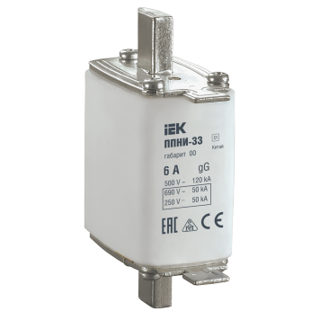 Плавкая вставка предохранителя ППНИ-33, габарит 00, 6А IEK