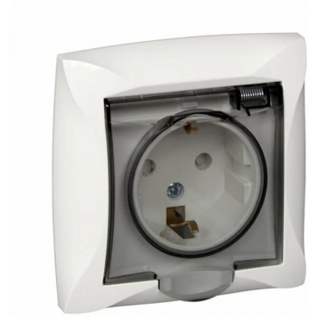 РОЗЕТКА С З/К,ШТОРКИ,КРЫШКА IP44,БЕЛЫЙ  WDE000148
