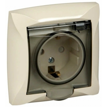 РОЗЕТКА С З/К,ШТОРКИ,КРЫШКА IP44,БЕЖЕВЫЙ WDE000248